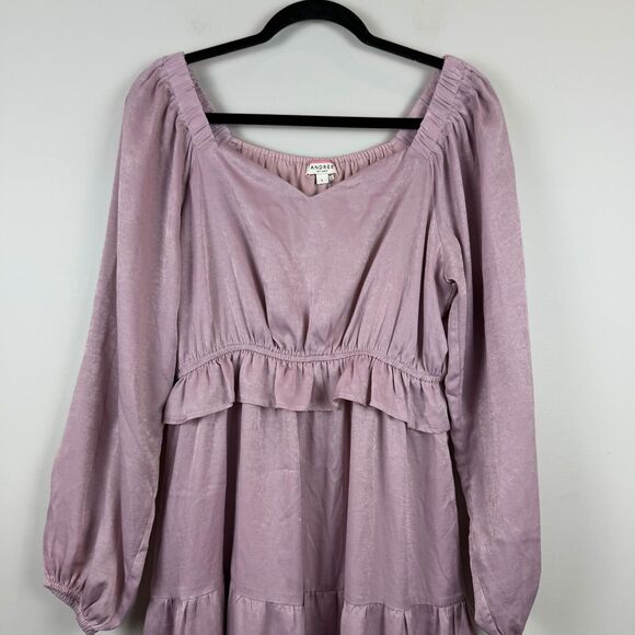 Andree By Unit Midi Dress Womens Large Purple Tiered Ruffled Puff Sleeve Cottage - Picture 2 of 9